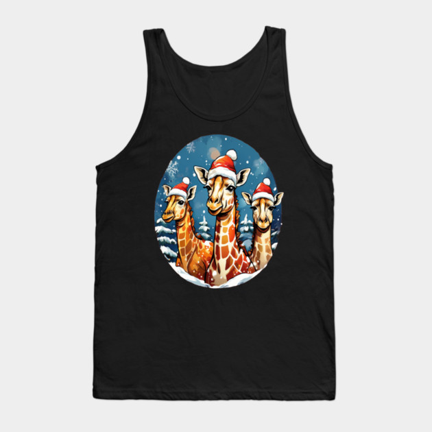 Chrismtas Girraffe and Santa Hats Tank Top by BirdsnStuff