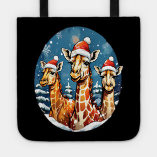 Chrismtas Girraffe and Santa Hats Tote