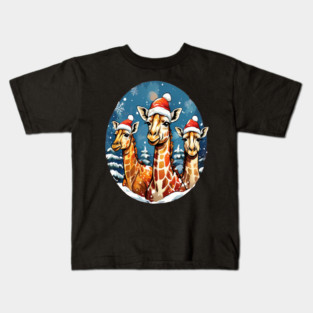 Chrismtas Girraffe and Santa Hats Kids T-Shirt