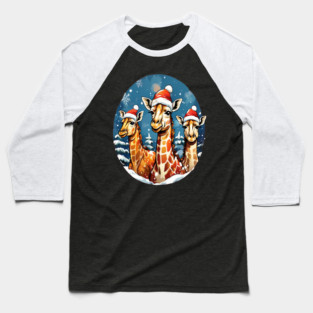 Chrismtas Girraffe and Santa Hats Baseball T-Shirt