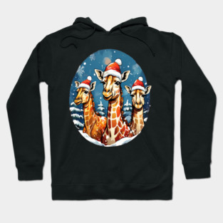 Chrismtas Girraffe and Santa Hats Hoodie