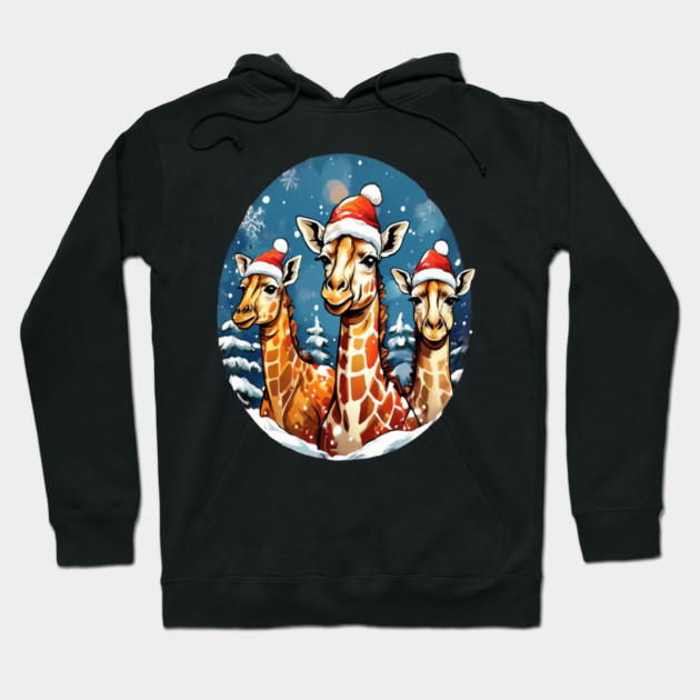 Chrismtas Girraffe and Santa Hats Hoodie by BirdsnStuff