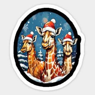 Chrismtas Girraffe and Santa Hats Sticker