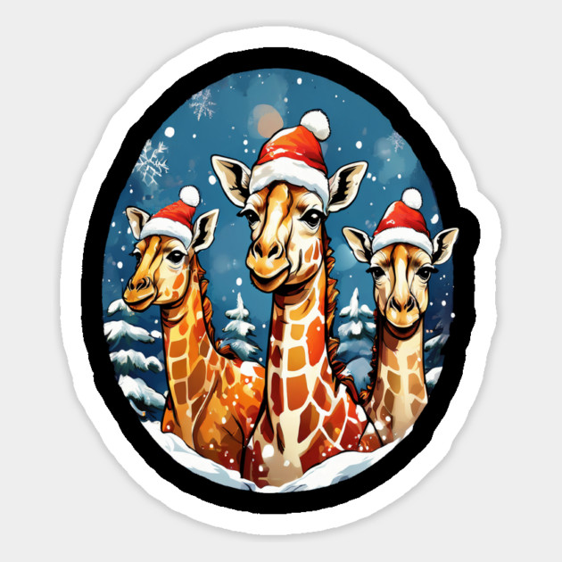 Chrismtas Girraffe and Santa Hats Magnet by BirdsnStuff