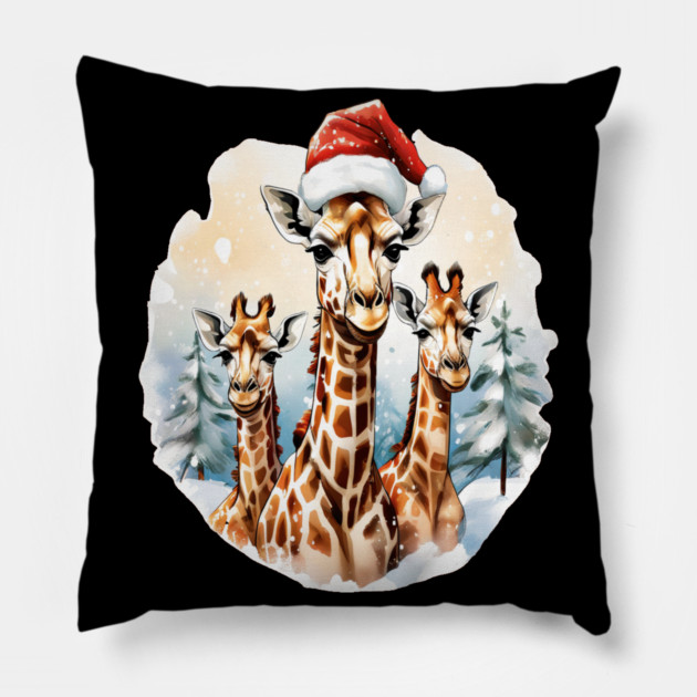 Chrismtas Girraffe and Santa Hats Pillow by BirdsnStuff