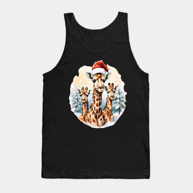 Chrismtas Girraffe and Santa Hats Tank Top by BirdsnStuff
