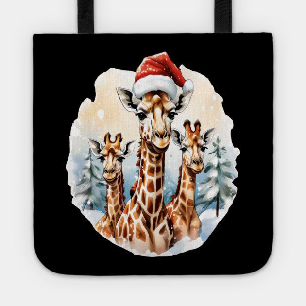 Chrismtas Girraffe and Santa Hats Tote by BirdsnStuff