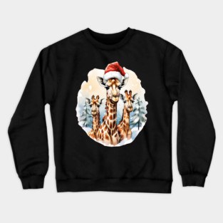 Chrismtas Girraffe and Santa Hats Crewneck Sweatshirt