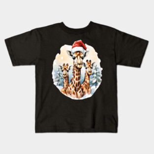 Chrismtas Girraffe and Santa Hats Kids T-Shirt
