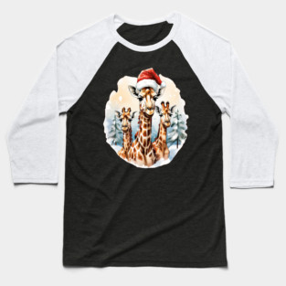 Chrismtas Girraffe and Santa Hats Baseball T-Shirt