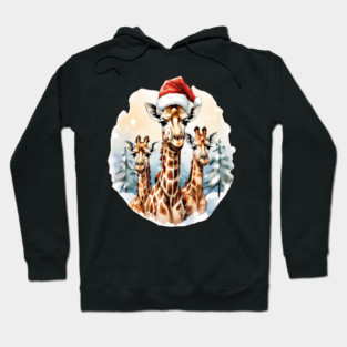 Chrismtas Girraffe and Santa Hats Hoodie