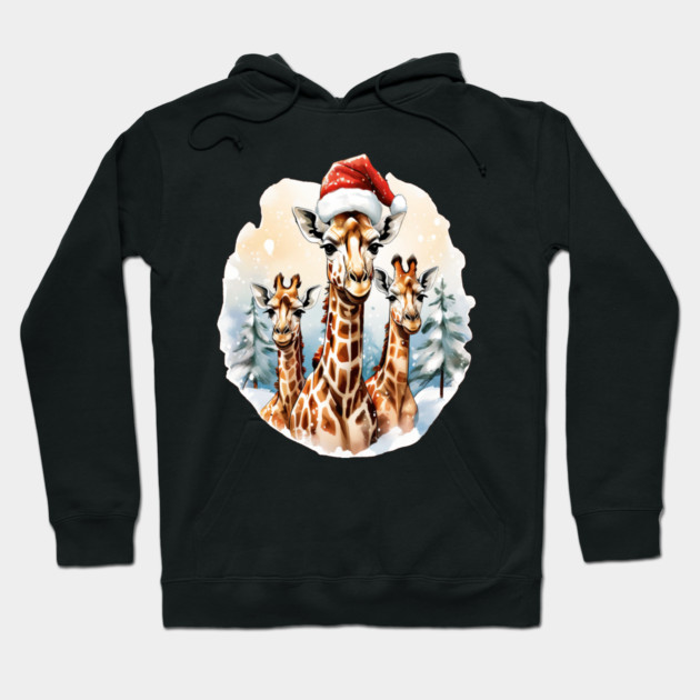 Chrismtas Girraffe and Santa Hats Hoodie by BirdsnStuff