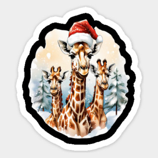 Chrismtas Girraffe and Santa Hats Sticker