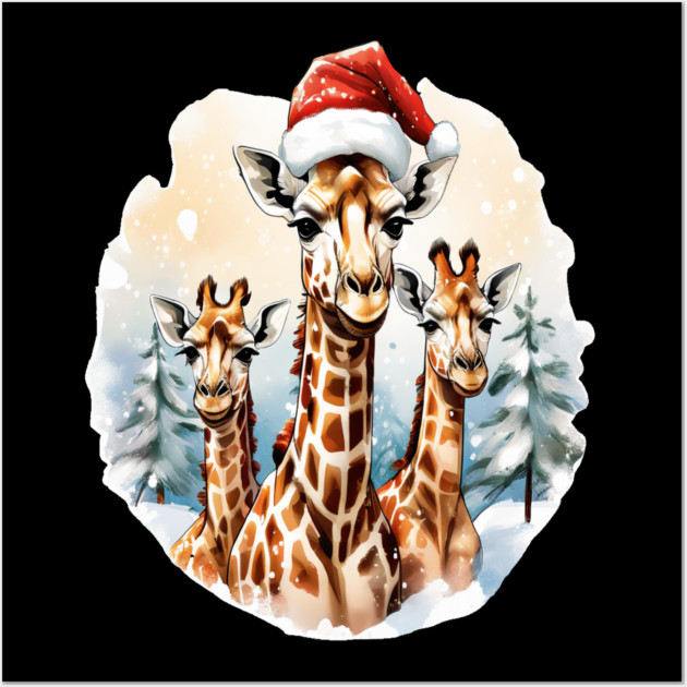 Chrismtas Girraffe and Santa Hats Wall Art by BirdsnStuff