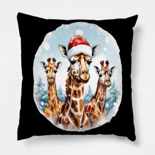 Chrismtas Girraffe and Santa Hats Pillow