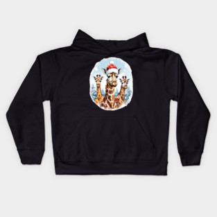 Chrismtas Girraffe and Santa Hats Kids Hoodie
