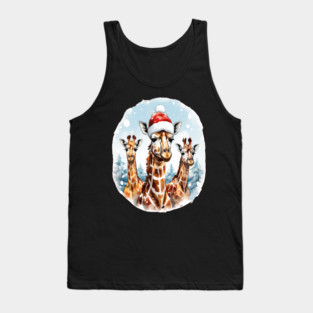 Chrismtas Girraffe and Santa Hats Tank Top