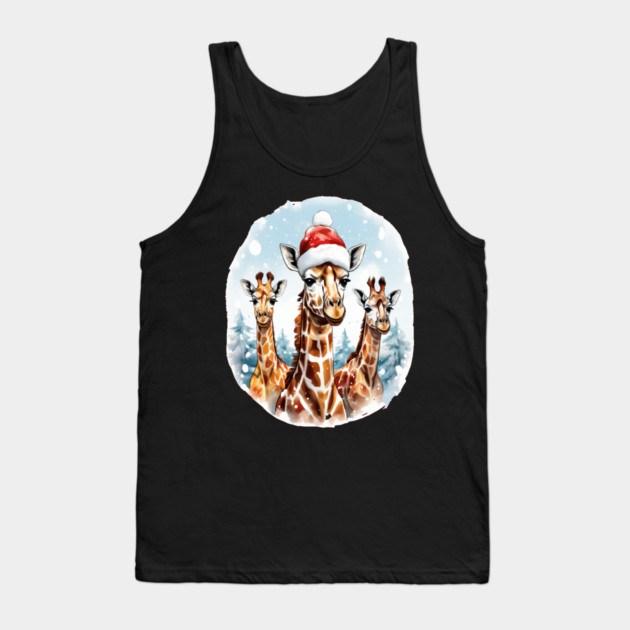 Chrismtas Girraffe and Santa Hats Tank Top by BirdsnStuff