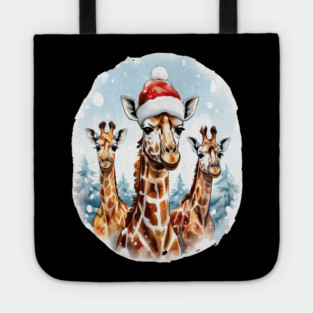 Chrismtas Girraffe and Santa Hats Tote