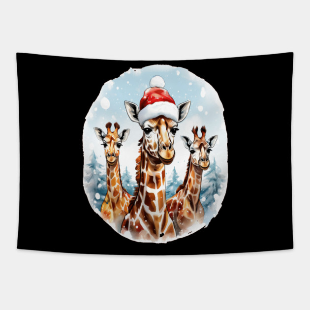Chrismtas Girraffe and Santa Hats Tapestry by BirdsnStuff
