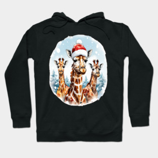 Chrismtas Girraffe and Santa Hats Hoodie