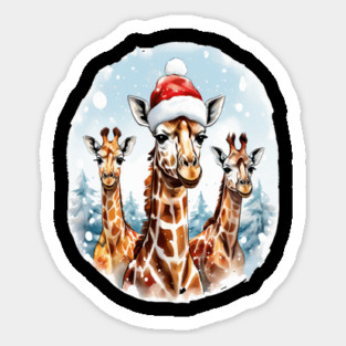 Chrismtas Girraffe and Santa Hats Magnet