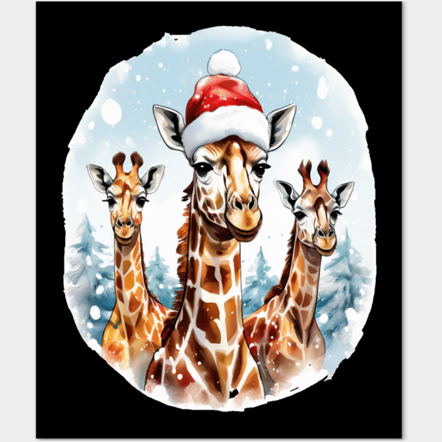 Chrismtas Girraffe and Santa Hats Wall Art by BirdsnStuff