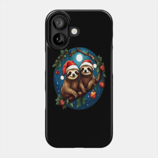 Cute Christmas Sloths in Santa Hats Phone Case