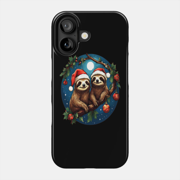 Cute Christmas Sloths in Santa Hats Phone Case by BirdsnStuff