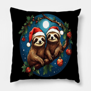 Cute Christmas Sloths in Santa Hats Pillow