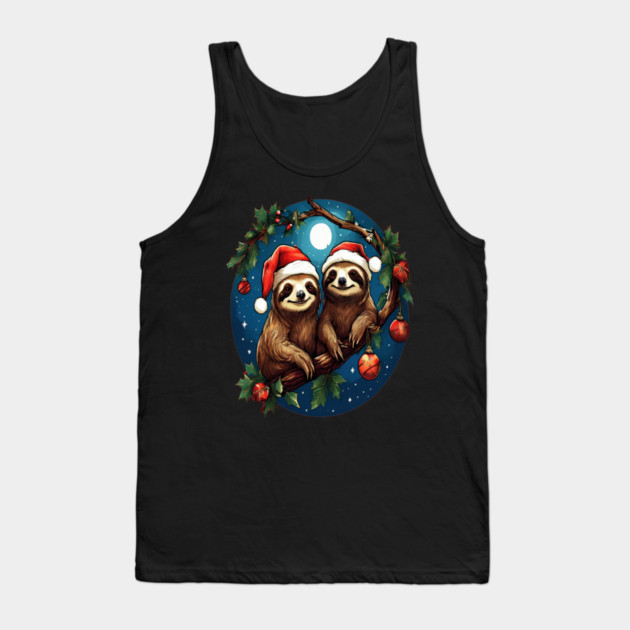 Cute Christmas Sloths in Santa Hats Tank Top by BirdsnStuff