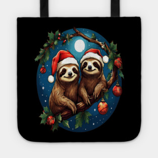 Cute Christmas Sloths in Santa Hats Tote