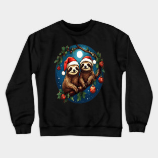 Cute Christmas Sloths in Santa Hats Crewneck Sweatshirt