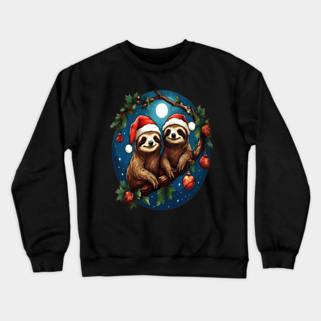 Cute Christmas Sloths in Santa Hats Crewneck Sweatshirt by BirdsnStuff