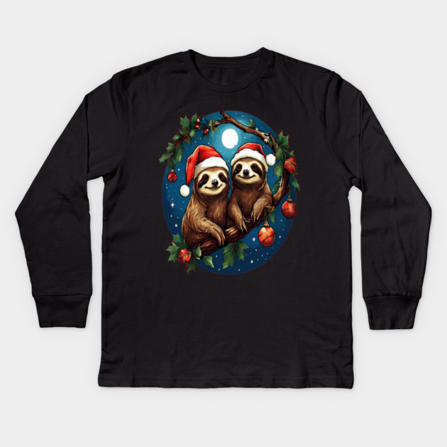 Cute Christmas Sloths in Santa Hats Kids Long Sleeve T-Shirt by BirdsnStuff