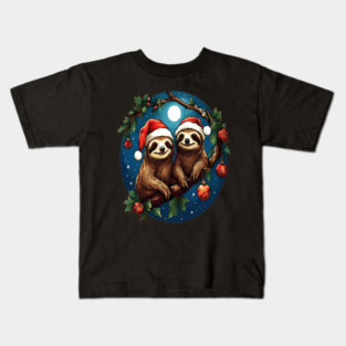 Cute Christmas Sloths in Santa Hats Kids T-Shirt