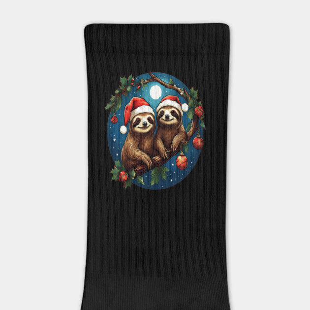 Cute Christmas Sloths in Santa Hats by BirdsnStuff