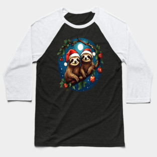 Cute Christmas Sloths in Santa Hats Baseball T-Shirt