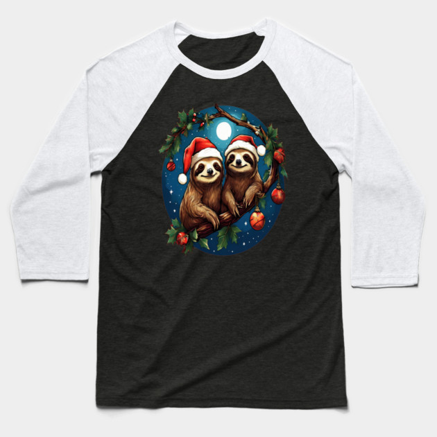 Cute Christmas Sloths in Santa Hats Baseball T-Shirt by BirdsnStuff