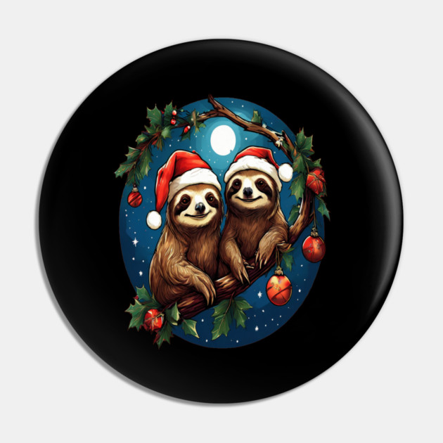 Cute Christmas Sloths in Santa Hats Pin by BirdsnStuff