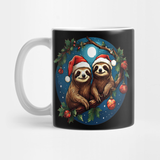 Cute Christmas Sloths in Santa Hats by BirdsnStuff