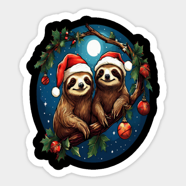 Cute Christmas Sloths in Santa Hats Magnet by BirdsnStuff