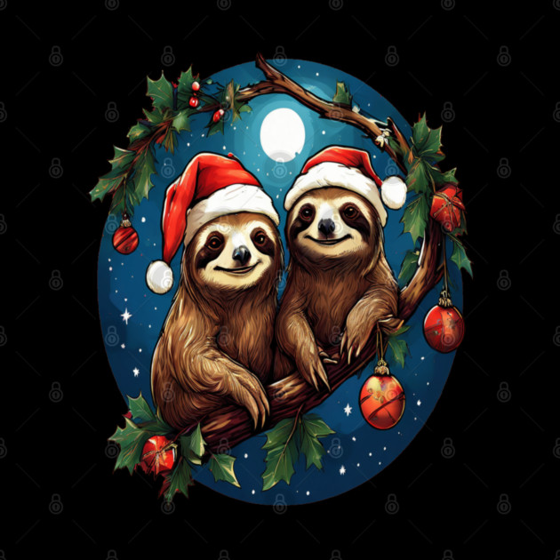 Cute Christmas Sloths in Santa Hats by BirdsnStuff