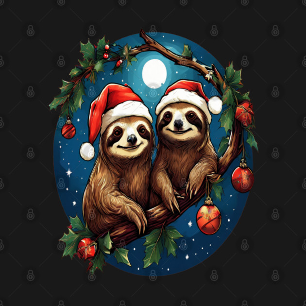 Cute Christmas Sloths in Santa Hats by BirdsnStuff