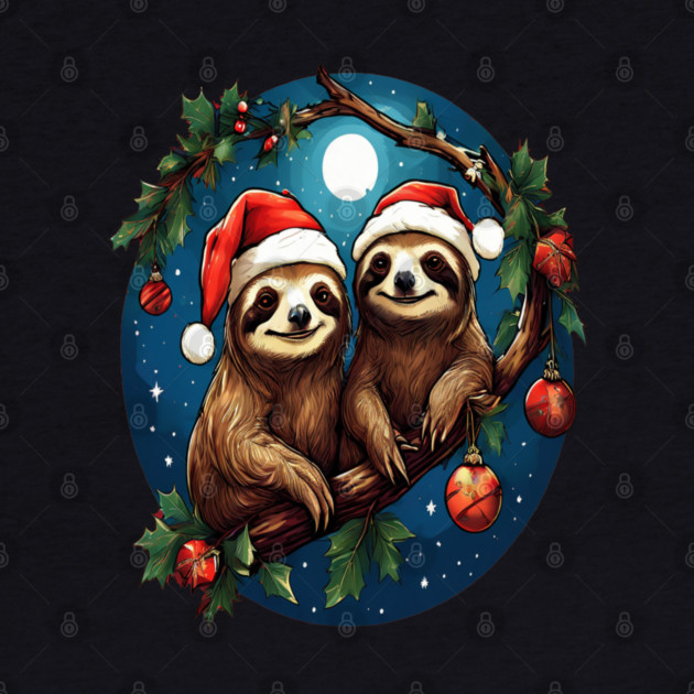 Cute Christmas Sloths in Santa Hats by BirdsnStuff