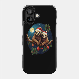 Cute Christmas Sloths in Santa Hats Phone Case