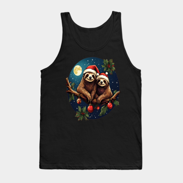 Cute Christmas Sloths in Santa Hats Tank Top by BirdsnStuff