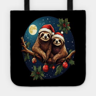 Cute Christmas Sloths in Santa Hats Tote