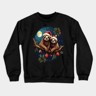 Cute Christmas Sloths in Santa Hats Crewneck Sweatshirt