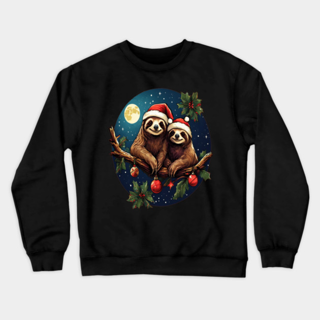 Cute Christmas Sloths in Santa Hats Crewneck Sweatshirt by BirdsnStuff